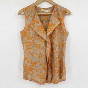 Costa Blanca Sleeveless VNeck Blouse Orange Gray Butterfly Sz XS
